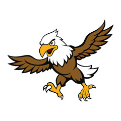 A majestic bald eagle mascot swooping down with outstretched wings and sharp talon claws. Powerful and dynamic, symbolizing strength, freedom, and precision. Perfect for fierce brands.