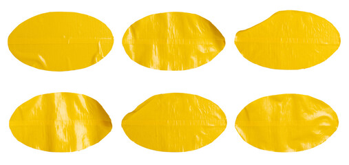 Set of yellow ellipse stickers sticky notes, Copy space for text preview sign tags labels elements design, isolated on white background, png