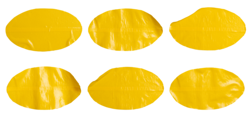 Set of yellow ellipse stickers sticky notes, Copy space for text preview sign tags labels elements design, isolated on white background, png