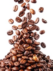 Obraz premium Falling coffee beans on white background