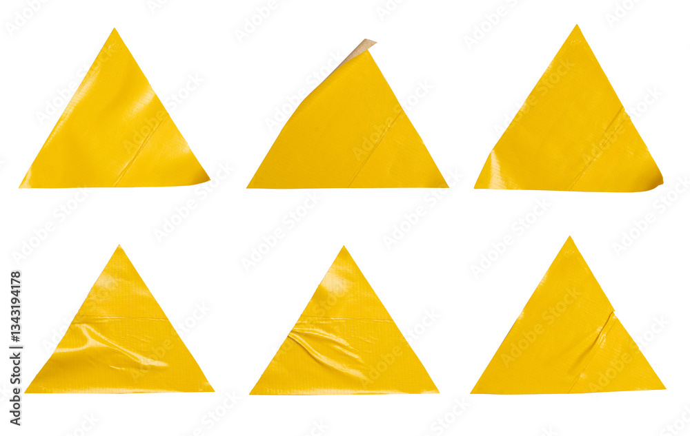 Poster set of yellow triangular stickers, copy space for text preview sign tags labels elements design, iso