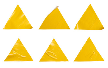 Set of yellow triangular stickers, Copy space for text preview sign tags labels elements design, isolated on white background, png