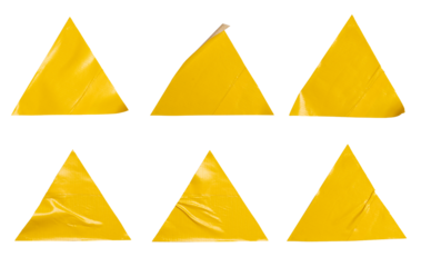 Set of yellow triangular stickers, Copy space for text preview sign tags labels elements design, isolated on white background, png