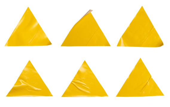 Set of yellow triangular stickers, Copy space for text preview sign tags labels elements design, isolated on white background, png