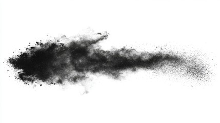 Fototapeta premium Black chalk shards and powder dispersing, explosion effect set against a white backdrop