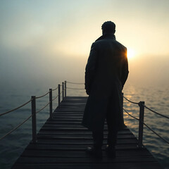 Fototapeta premium Lonely Man Standing Alone, Solitude Concept, Emotional Isolation, Moody Atmosphere