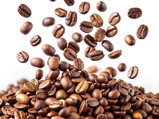 Naklejka premium Falling coffee beans on white background