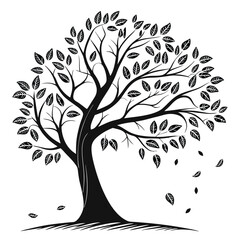 tree silhouette and Tropical leaves vector isolated on white background.