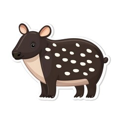 Fototapeta premium Cute Tapir Sticker: A charming cartoon sticker featuring a tapir with its distinctive features, showcasing its playful side.