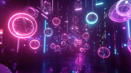 Obraz premium Abstract neon glowing spheres and lines.