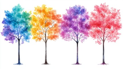 Various deciduous tree profiles set against a white canvas