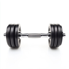 Naklejka premium A sleek black dumbbell with a metallic finish, perfect for strength training. isolated on white background.