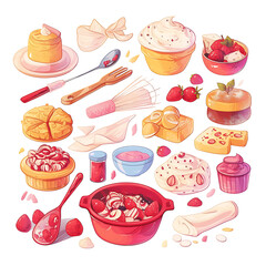 Illustration about bakery and bakery equipment, bread doodle cartoon.