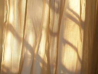 Sunlight filtering through sheer curtains.  Soft, warm light casts subtle shadows on a light beige fabric
