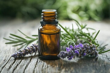 Aromatic Essential Oil on Wooden Surface