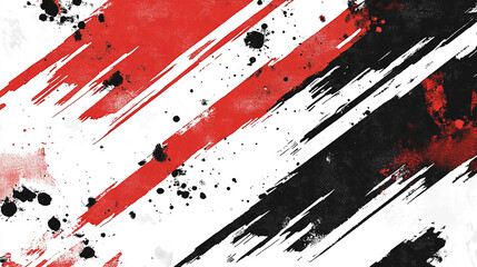 Abstract design featuring dynamic red and black brush strokes on a white background