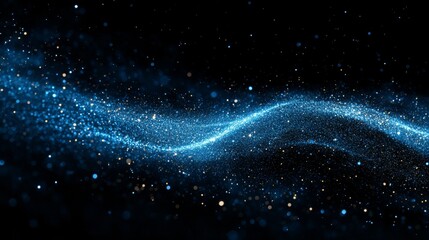 An abstract background in black, navy, and dark cobalt blue, with a gradient ombre transition. The design includes noise grain particles and wavy diagonal stripes, highlighted by neon electric bright