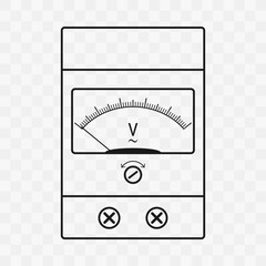 Naklejka premium Analog voltmeter with a pointer. Minimalist line art style vector illustration on a checkered background