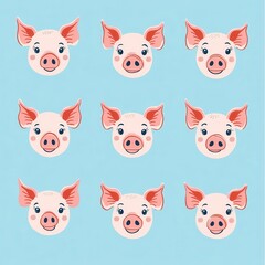 Playful Pig Face Pattern – Cute Cartoon Animal Illustration in Grid Layout