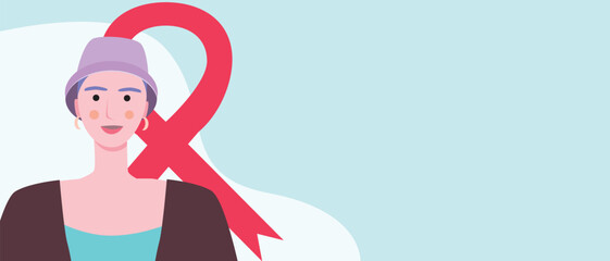 Cancer patients silhouettes and cancer ribbon, silhouette vector stock illustration with unidentifiable people together as a template with space for text or copy space