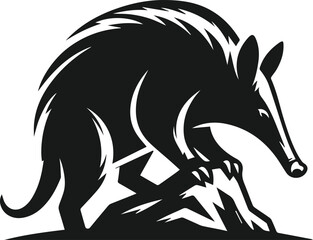 Aardvark pawing at a rock animal silhouette vector