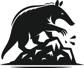 Obraz premium Aardvark pawing at a rock animal silhouette vector