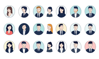 Fototapeta premium Flat Minimalist Avatar Profile Icons for Business Men and Women Collection