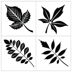 Obraz premium tree silhouette and Tropical leaves vector isolated on white background.
