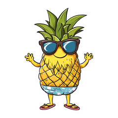 Naklejka premium Cartoon character of pineapple sunglasses summer fruit vector