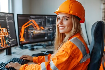 Female Engineer Working on Computer  Construction  CAD Software