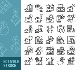 home loan, mortgage editable stroke icon set