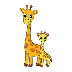 A heartwarming scene of a mother giraffe standing tall with her baby at her side. Their gentle bond captured in a peaceful, nurturing moment amidst the savannah.
