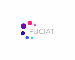 Abstract logo from isolated colorful dots or circles. Creative atom science sign. Universal technology energy concept.  illustration.
