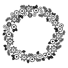 花のリースの装飾枠イラスト