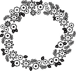 花のリースの装飾枠イラスト