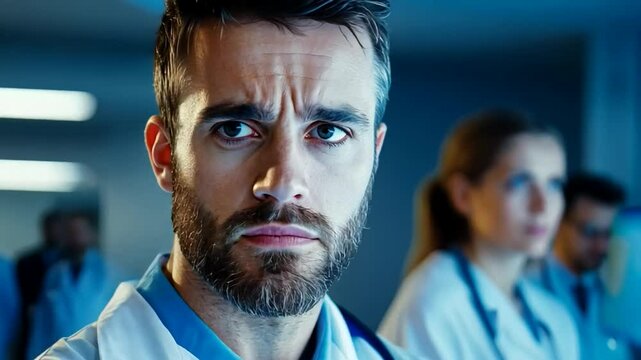 Medical team in hospital, diverse professionals, healthcare industry, National Doctors' Day, European male, female doctor teamwork - Powered by Adobe