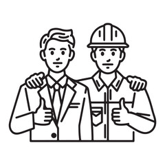 High-Detailed Line art of Two Professionals Giving a Thumbs-Up Against a White Background