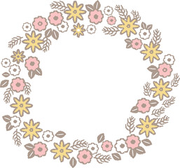 花のリースの装飾枠のカラーイラスト
