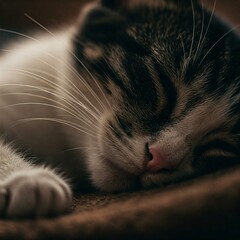 cat sleeping on the bed