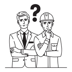 High-Detailed Line art of Two Professionals Thinking Against a White Background