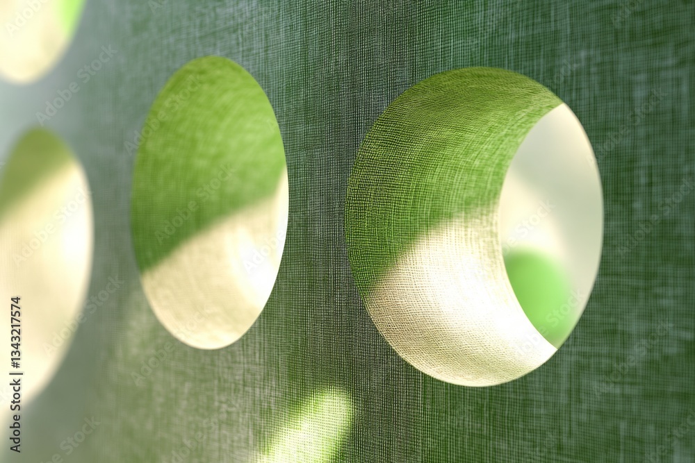 Aufkleber unique fabric design featuring circular cutouts with natural light illuminating the textured surface