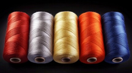 Colorful Thread Spools  Red  Silver  Gold  Orange  Blue Textile Yarns