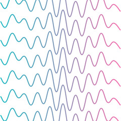 Abstract wavy lines in gradient shades of blue and pink, creating a rhythmic pattern on a white background.