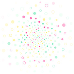 A vibrant swirl of pastel circles in pink, yellow, and mint green, radiating outward on a white background, creating a sense of depth.