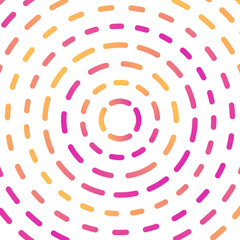 Concentric circles of varied pink and orange dash patterns radiate outward from a central point on a white background.