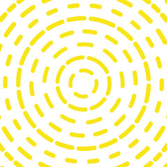 Yellow dashed concentric circles on a white background, creating a rhythmic, spiral pattern that evokes a sense of movement.