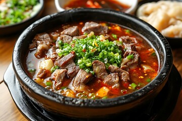 Hearty Beef Stew with Vegetables in Rustic Bowl