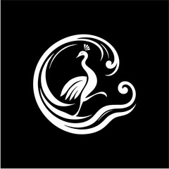 Elegant dancing peacock solid silhouette logo vector design for branding and decoration