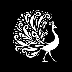 Elegant dancing peacock solid silhouette logo vector design for branding and decoration