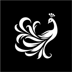 Elegant dancing peacock solid silhouette logo vector design for branding and decoration
